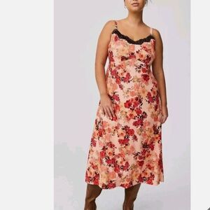 Torrid Pink Floral Stretch Challis Tea Length Cami Dress Size 2XL Babydoll